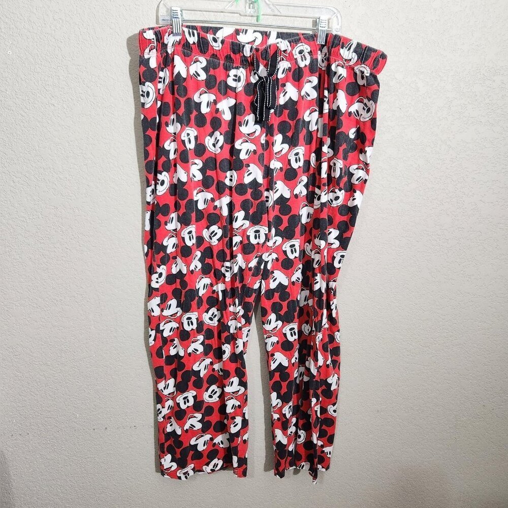 Disney Store Pajama Pants Mens 2XL Red Black Mickey Mouse Print Lounge Sleepwear